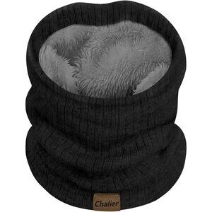 Women's Dark Turquoise Black Scarf Winter Double-Layer Neck Warmer Knit Fleece